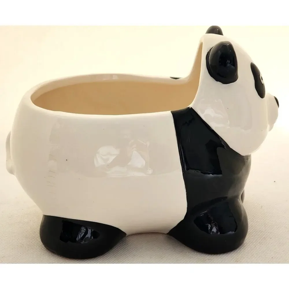 Vintage Cute Panda Ceramic Planter Pot Black White 8